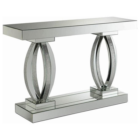 Coaster Contemporary Wood Rectangular Sofa Table with Curved Legs in Silver