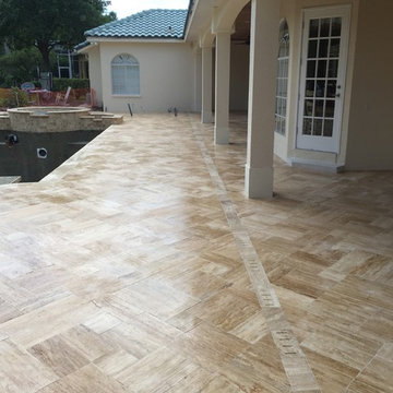 Complete Renovation adding a spa and Sunshelf,kitchen,vein cut Ivory Travertine