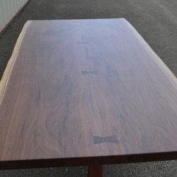 Live Edge Walnut Dining Table with New, Slender Trestle Base - Dining Tables