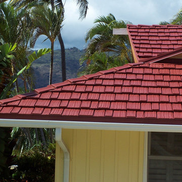 Beautiful roof replacement in Classic Metal's Country Manor Shake in Terra Red