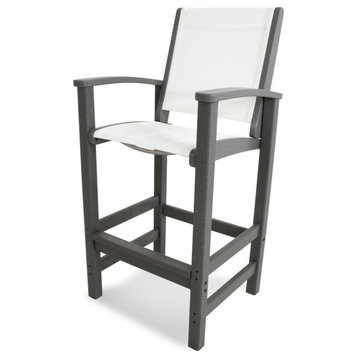 Polywood Coastal Bar Chair, Slate Gray/White Sling