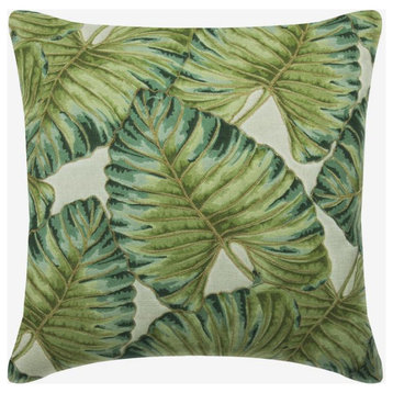 18"x18" Leaf Zardosi Embroidery Green Cotton Pillow Cover�Sofa - Tropical Breeze