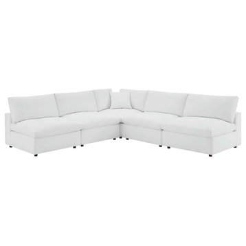 Milan White Down Filled Overstuffed Vegan Leather 5, Piece Sectional Sofa