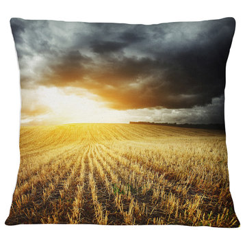 Storm Dark Clouds over Wheat Stems Landscape Printed Throw Pillow, 16"x16"