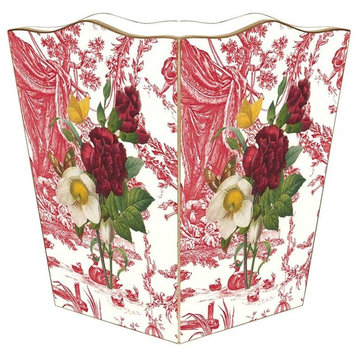 Four flowers on Red Toile Wastepaper Basket