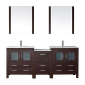 78" Double Vanity, Espresso, Slim White Top, Square Sink, Faucet, Mirrors