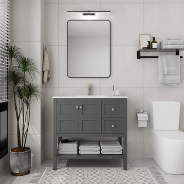 BNK 36" Modern Freestanding Bathroom Vanity Set With Resin Sink, Rockgrey, 36 Inch
