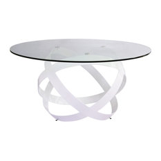 Mambo 59 Inch Clear Glass Round Dining Table with White Steel Base