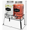 Glass Set of 2 Mason Jars Beverage Drink Dispensers on Metal Stand