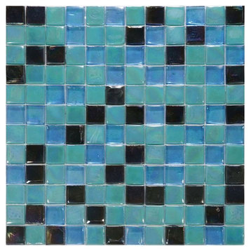 Mosaic Glass Tile Squares For Swimming Pool, Wet Areas & More, Iridescent Black