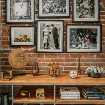 Exposed Brick Home Office Storage + Gallery Wall