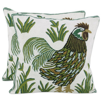 Rooster Crow Cotton Cushion Covers, Set of 2
