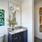 Black and gray striped contemporary bathroom - Contemporary - Bathroom