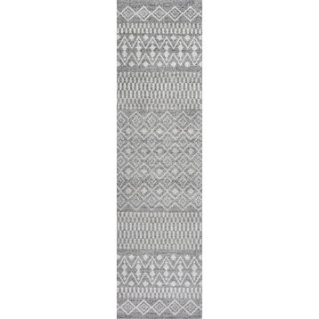 Ifrane Berber Geometric Stripe Runner Rug, Gray/Cream, 2'x10' Runner