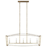 Visual Comfort Studio Collection - Thayer Linear Chandelier, Antique Gild - The Feiss Thayer five light billiard island chandelier in antique gild enhances the beauty of your home with ample light and style to match today's trends. Sophisticated and sleek, the Thayer Collection is a refreshing interpretation of a traditional four-sided lantern softened with graceful curved lines. Thayer is available in three stunning finishes: our New Antique Guild finish, industrial-inspired Smith Steel or Polished Nickel .