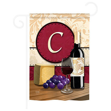 Wine C Monogram 2-Sided Impression Garden Flag
