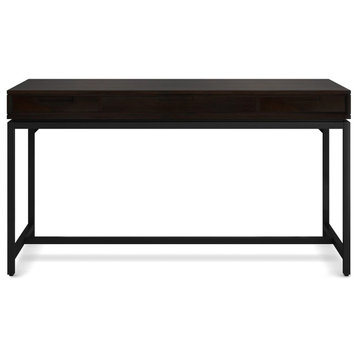 Modern Industrial Desk, Center Drawers With Drop Down Front, Hickory Brown