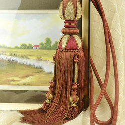 4 Colors QYM04 Faux Silk Curtain Tassel Tie Backs in Red Color - Window Treatment Accessories