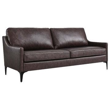 Modway Corland Modern Style Leather and Metal Sofa in Brown Finish
