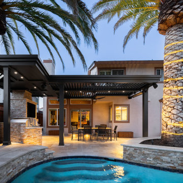 Nightime View of Lighted Outdoor Motorized Pergola