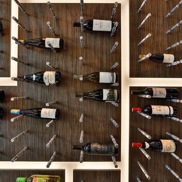 Glass Wall Wine Cellar with Metal Racking