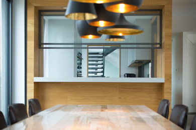 Offenes, Mittelgroßes Modernes Esszimmer mit weißer Wandfarbe in Frankfurt am Main
