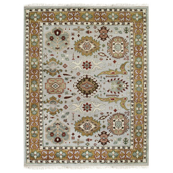 Hand-Knotted Wool Gray/Gold Traditional All Over Traditional Knot Rug, 7'6x9'6