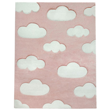 Kids Rug With Charming Clouds, Pastel Pink, 5'3"x7'7"