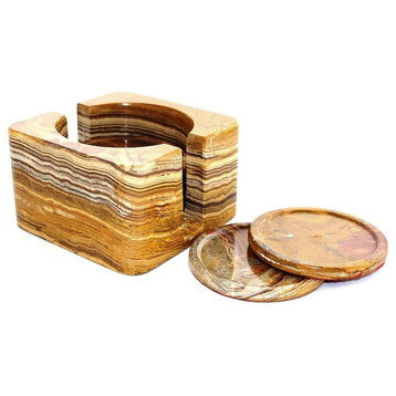 Multi Onyx Marble 6-Piece Coaster Set with Square Holder
