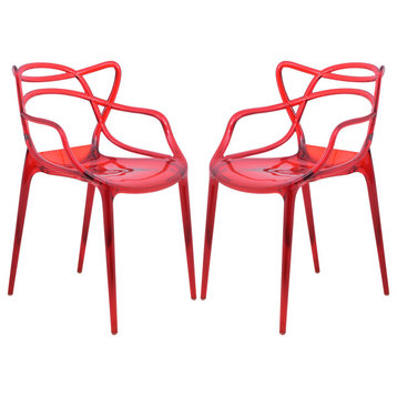 LeisureMod Milan Modern Wire Design Chair, Set of 2 Red