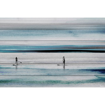 "Beach Paddling" Painting Print on White Wood, 18"x12"