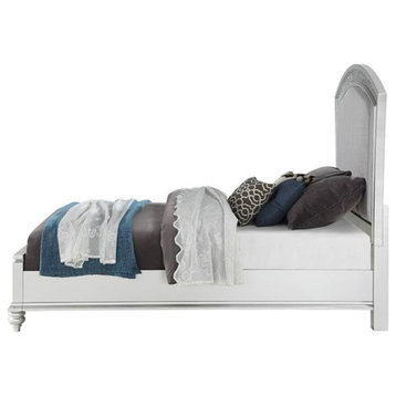 ACME Maverick Queen Upholstered Wooden Panel Bed in White Platinum