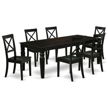 East West Furniture Logan 7-piece Wood Dining Set w/ Rectangular Table in Black