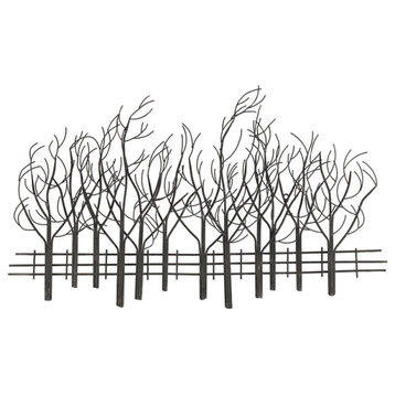 LuxenHome Snowy Black Metal Field of Trees Wall Decor