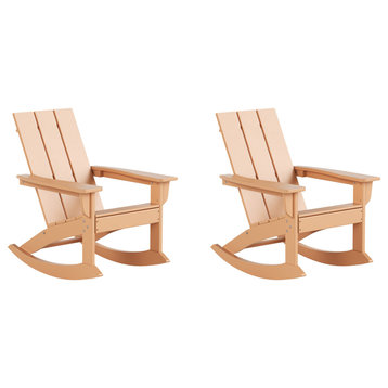 WestinTrends Set of 2 Modern Adirondack Outdoor Rocking Chairs, Teak