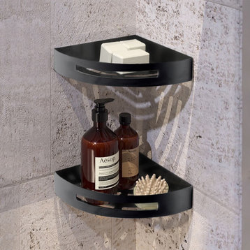 Set of Corner Shower Baskets Available in Two Finishes, Matte Black