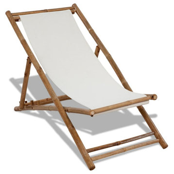 Vidaxl Outdoor Deck Chair Bamboo and Canvas