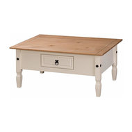 Traditional Coffee Table White Painted Solid Wood With Oak Top