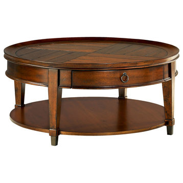 Emma Mason Signature Her Genn Single-Drawer Round Cocktail Table in Brown