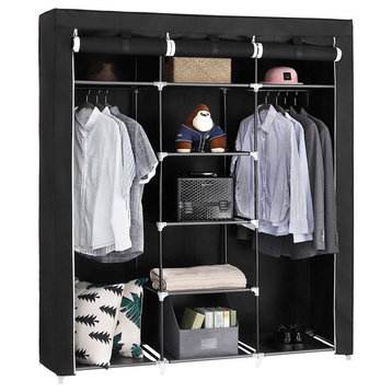 Portable Clothes Closet Non-Woven Fabric Wardrobe Double Rod Storage Organizer