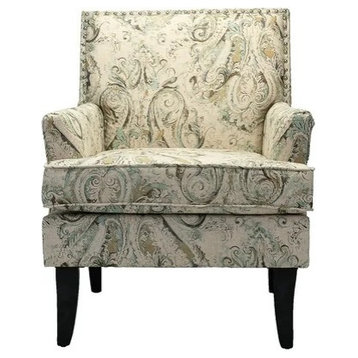 Classic Accent Chair, Padded Seat With Low Arms & Nailhead, Indigo