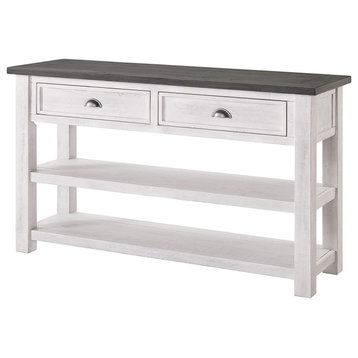 Console Table, 2 Large Drawers With Antique Pewter Cup Pulls, White/Grey