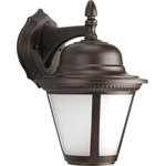Progress Lighting - Progress Lighting 1-9W LED 3000K Wall Lantern, Antique Bronze - Westport LED offers traditional styling to complement a variety of home dcor options. A durable die-cast aluminum frame cradles a softly diffused seeded glass shade. 3000K, 90+ CRI 623 lumens. One-light LED wall mount