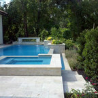 Corner Spa with Rounded Reverse Negative Edge Spillway - Pool - Houston ...