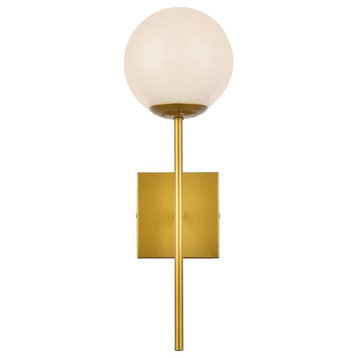 Noah 1-Light Brass and White Glass Wall Sconce