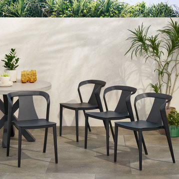 Xanth Outdoor Stacking Dining Chair, Set of 4, Black