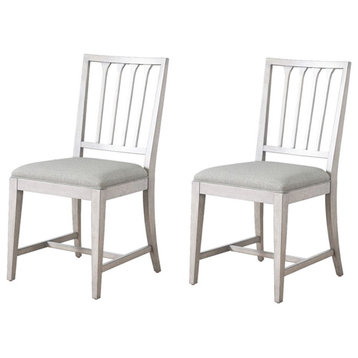Universal Furniture Oak Wood Set of 2 Slat Back Side Chairs in weathered White