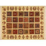 Bareens Designer Rugs - Rustic Khurgeen Winford Beige/Rust Wool Rug - 4'3'' x 6'3'' - Designed with a mesmerizing intricate transitional and geometric motif this glorious hand knotted rug made with handspun Ghazni wool is a masterpiece that will fill any space with sophistication and grace. Hand knotted by skilled artisans in an exhilarating color pallet with an elaborate design, this masterpiece features luxurious hand spun wool with all vegetable dyes to add comfort and style to your decor. The design, color, and beautiful chromatic composition with a sheen in transitional and geometric designs, exude beauty, elegance and quality make this rug an extraordinarily opulent center piece for your living space. The intricate designs known as Khurgeen, Khorgeen or Khorjin range are inspired by the patterns from ancient tribal bags. An infusion of bold, saturated color gives this traditional hand-knotted rug a fresh perspective and modern appeal. Most desired due to its versatility in design and affordability this handmade rug is in a compelling focal point in any living area.