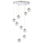 Kendal Lighting - Arika Series 45 Watt Integrated LED 9-Light Pendant Pan, Chrome - 9-Light LED Pendant Pan in a Chrome finish featuring etched cut glass