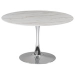 Meridian Furniture - Holly Faux Marble Top Dining Table, Chrome Base, 48" Round Top - Add the Holly 36" dining table to your kitchen, den or office to enjoy its petite size and elegant lines. The tabletop is made of 10MM thick glass with a glamorous marble veneer. A shiny gold pedestal base adds to the appeal of this gorgeous piece, and lets it fit into smaller spaces comfortably. Choose from a wide array of available matching chair styles to complete your contemporary style decor.